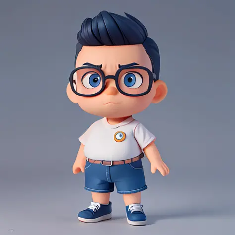 Cute small 39-years-old male programmer , huge head, shot Undercut hair , wearing Round thin frame glasses, highly detailed eyes...
