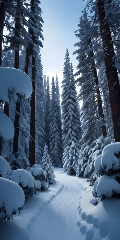 masterpiece, best quality, high quality, highly detailed cg unity 8k wallpaper, coniferous forest, silence, towering conifers co...