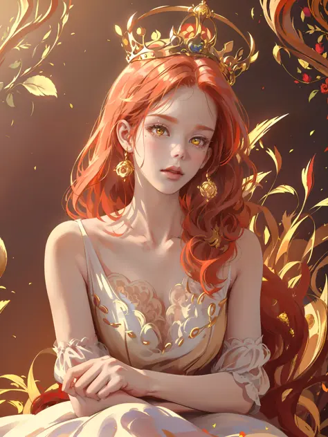 (((Masterpiece)), high quality, super detailed, red hair + golden clothing: 1.2, sweet and delicate girl, delicate facial featur...