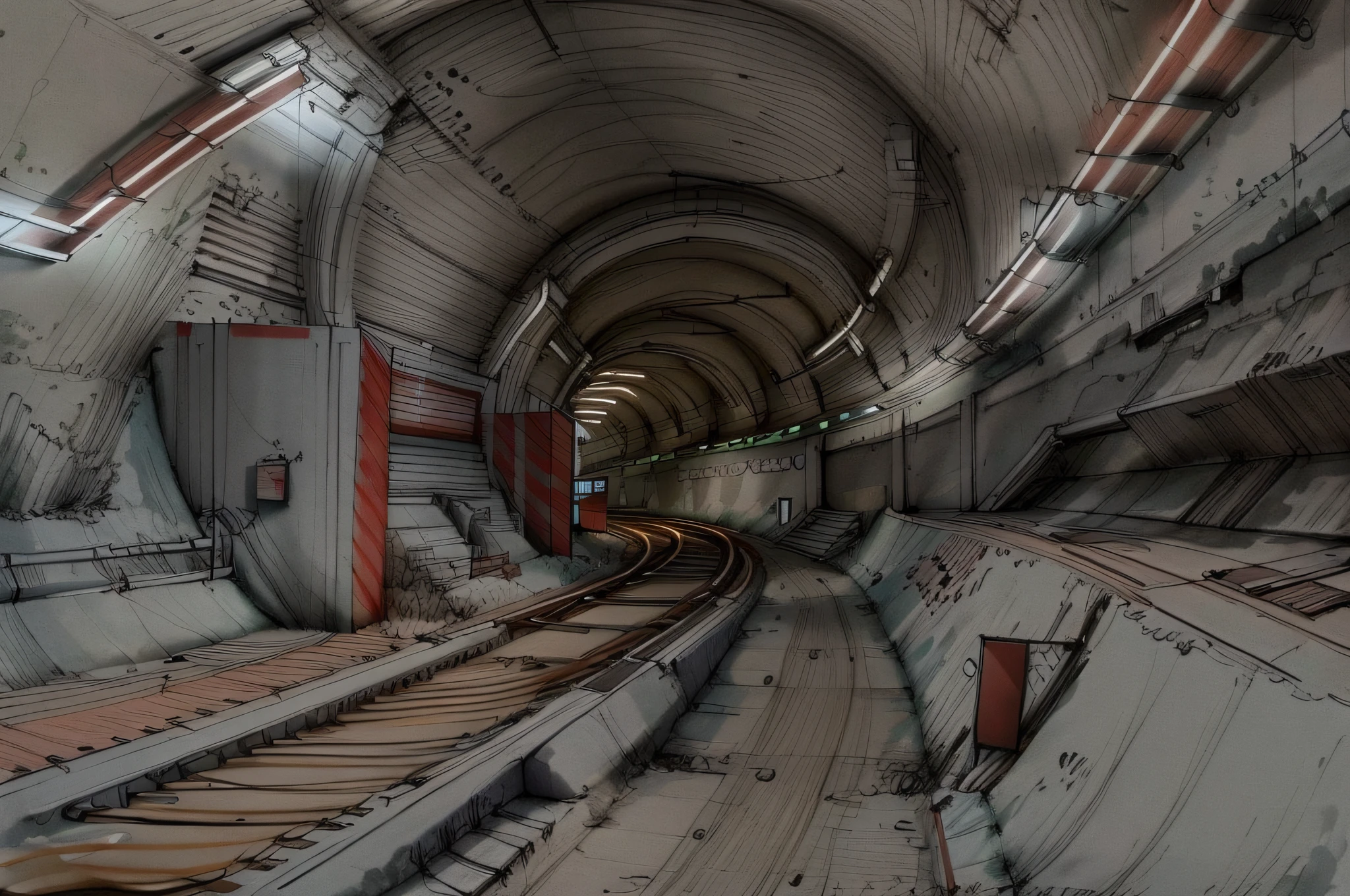 sketch, sketch, pen_sketch_style, tunnel with tracks, underground object, underground tunnel, photo taken in 2 0 2 0, train in tunnel, underground subway, subway, inside the tunnel, tunnels lead to different worlds, photo taken in 2 0 2 0, tunnel, tunnels, subway!!!!, underground scene, infrastructure, tunnel with high walls, subway