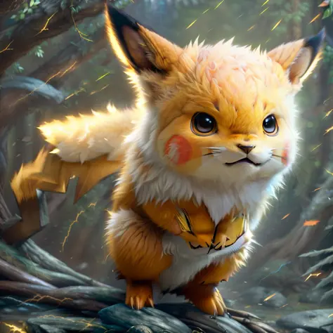 photo of the most beautiful artwork in the world featuring (fur:1.2), pokemon, with lightning coming from cheeks, full body 8k u...
