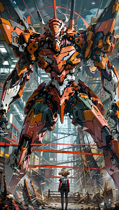 eva 02, eva, evangelion mecha, science fiction, look viewer, (official art, best quality, masterpiece: 1.2), illustrations, high...