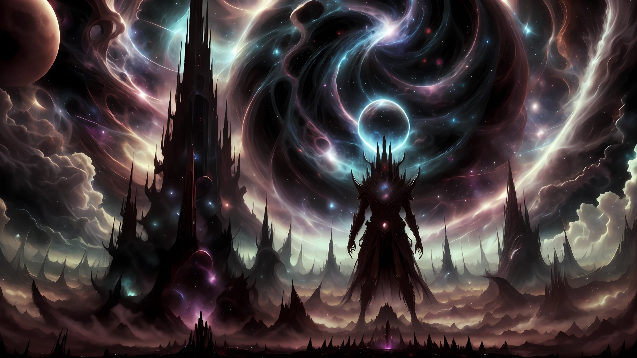 Космический Бог-творец формирует темный фантастический мир из хаоса ранней вселенной.