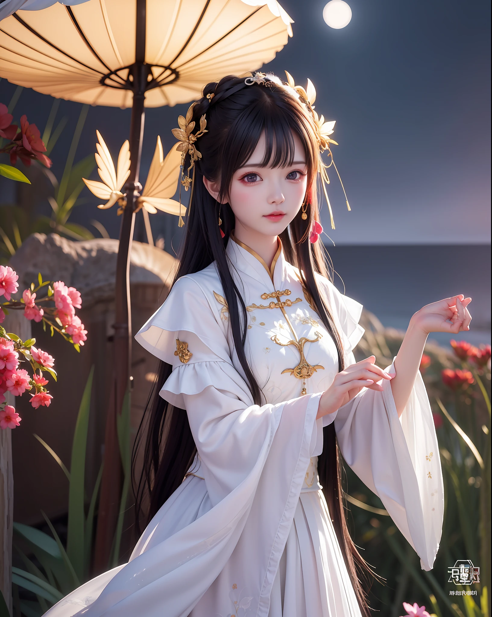 (8k, RAW photo:1.2), best quality, ultra high res,dramatic angle,(fluttered detailed color splashs), (illustration),(((1 girl))),(long hair),(rain:0.9), (Headdress:1.4),There is an ancient palace beside the girl,Hanfu,(Key Points),Color ink painting,(Splash of Color),Splash of Color,(((colorful))),(sketch:0.8) , Masterpiece, best quality, beautiful painted, highly detailed,(denoising:0.6),[splash ink],((ink refraction)), (beautiful detailed sky),moon,highly,detaild,(masterpiece, best quality, extremely detailed） CG Unity 8k Wallpaper，masterpiece，best quality，Ultra Detailed），（Lycoris），