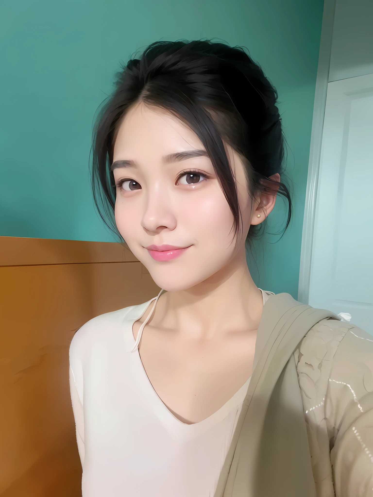 there is a woman that is standing in front of a bed, young adorable korean face, young cute wan asian face, gorgeous young korean woman, beautiful young korean woman, beautiful south korean woman, korean girl, heonhwa choe, 8k selfie photograph, jaeyeon nam, lee ji-eun, lee ji - eun, korean woman, female actress from korea