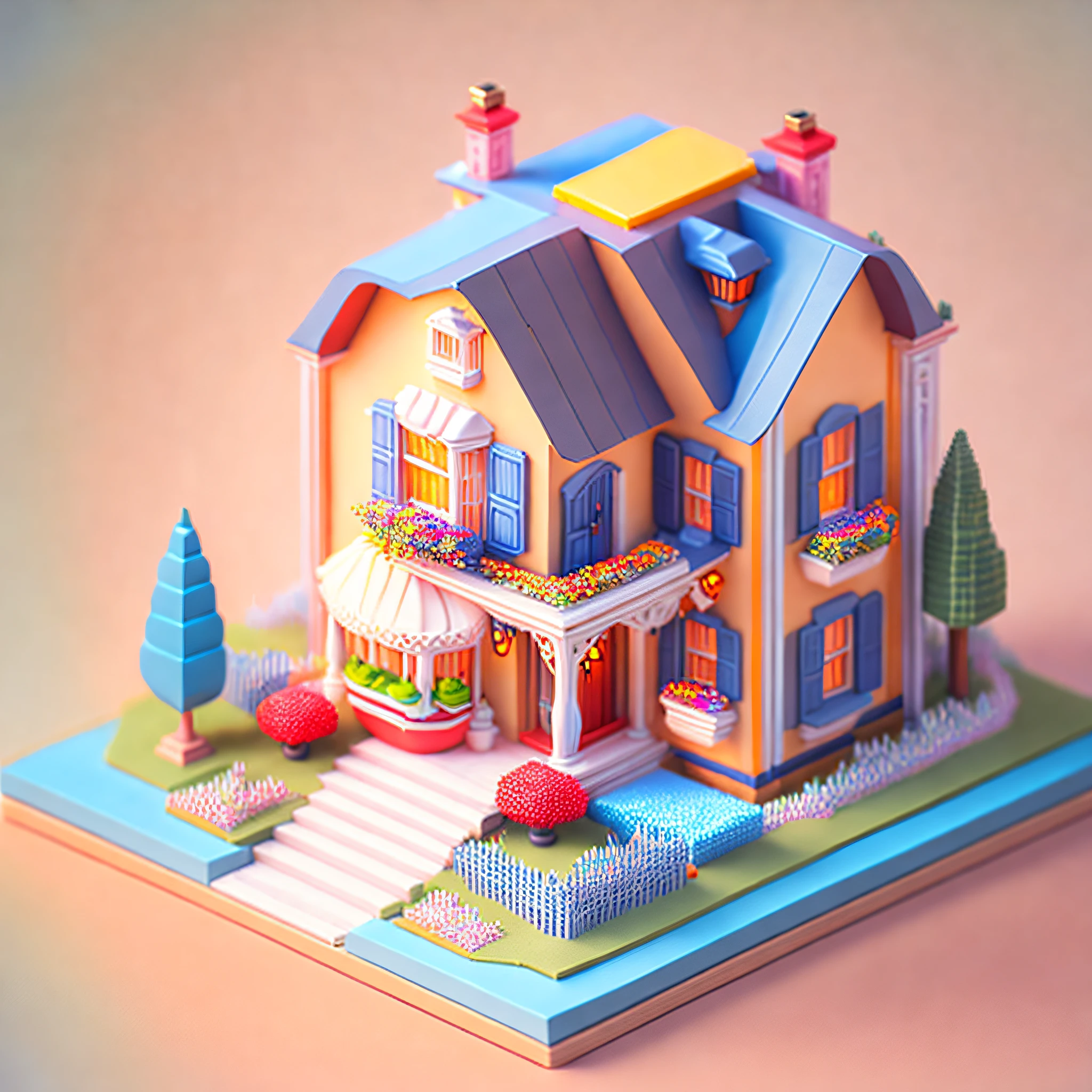 (Best quality),(masterpiece),(ultra detailed),(high detailed),(extremely detailed),3d mini house,midjourney style,isometric,detailed building,colorful