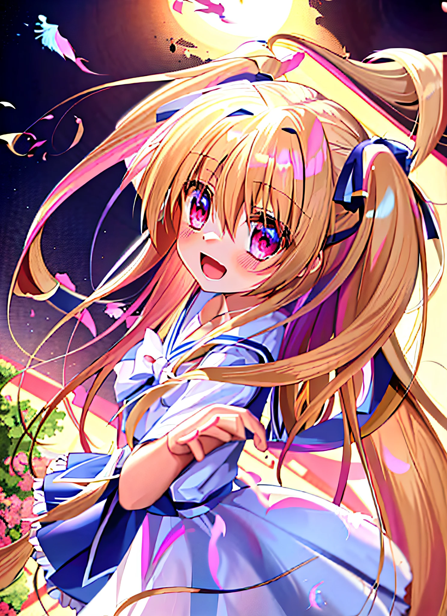 anime girl with long blonde hair and pink eyes in a white dress, anime girl named lucy, twintails, (anime girl), anime!!!!!!!!!!!!!!!, cute anime girl, anime best girl, daytime ethereal anime, kinmoza!, anime style like fate/stay night, pretty anime girl, lucky star, blonde anime girl with long hair, anime visual of a cute girl