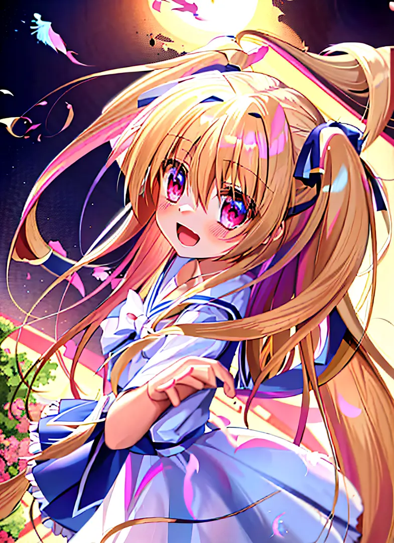 anime girl with long blonde hair and pink eyes in a white dress, anime girl named lucy, twintails, (anime girl), anime!!!!!!!!!!...