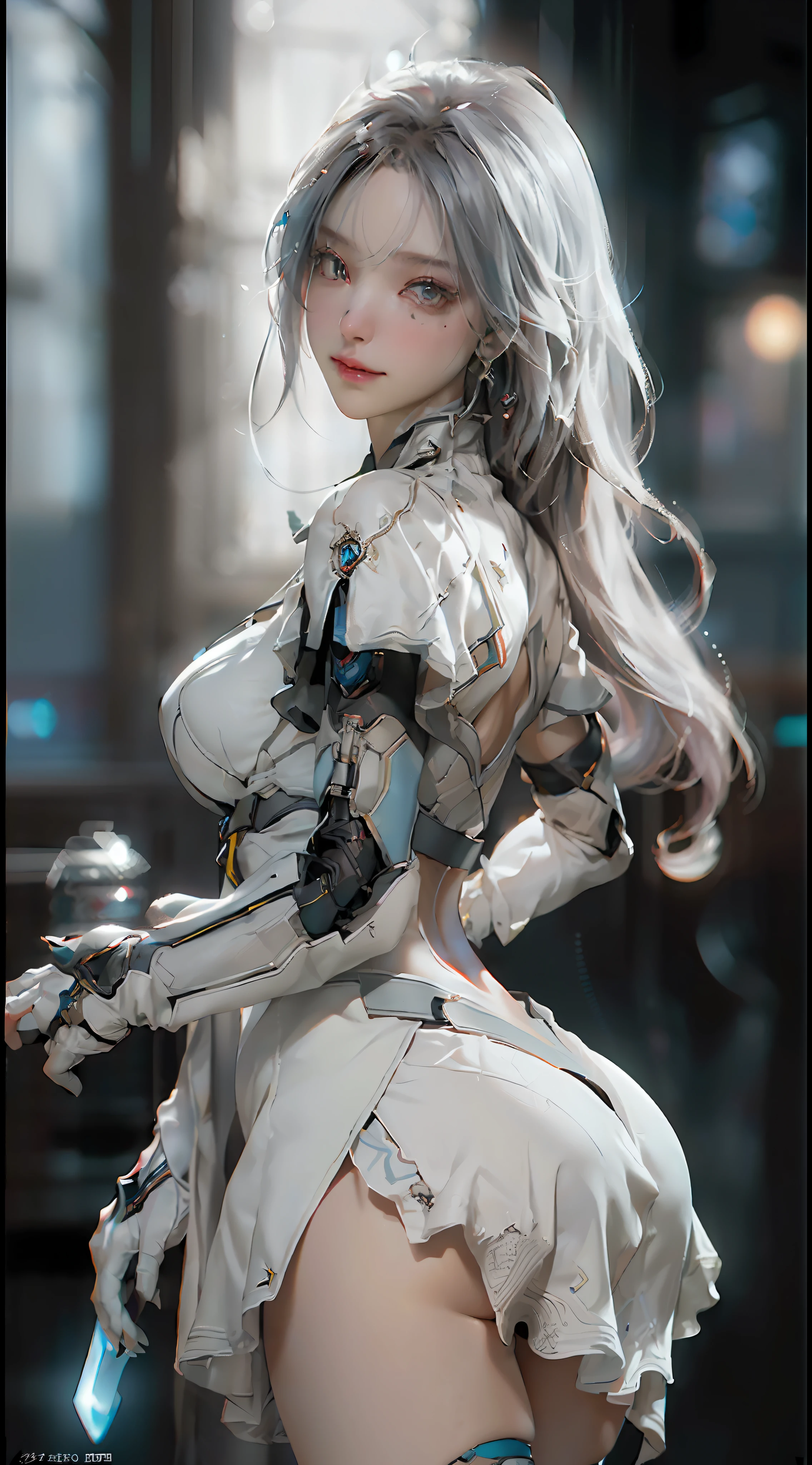 (Best Quality), ((Masterpiece), (Detail: 1.4), 3D, A Beautiful Cyberpunk Woman, HDR (High Dynamic Range), Ray Tracing, NVIDIA RTX, Super-Resolution, Unreal 5, Subsurface Scattering, PBR Textures, Post-Processing, Anisotropic Filtering, Depth of Field, Maximum Sharpness and Clarity, Multi-layer Textures, Albedo and Highlight Maps, Surface Shading, Accurate simulation of light-material interactions, perfect proportions, Octane Render, two-color light, large aperture, low ISO, white balance, rule of thirds, 8K RAW, exposed side breasts, fair slender long legs