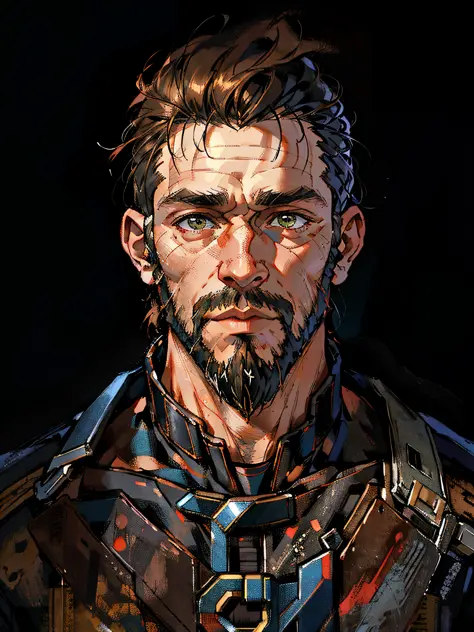HD, (Best Detail), (Best Quality), elysium Char, portrait, color field painting, Arad man posing with beard and sweater