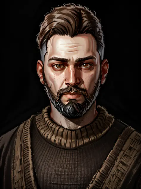 hd, (best detail), (best quality), disco elysium, arad man posing with beard and sweater