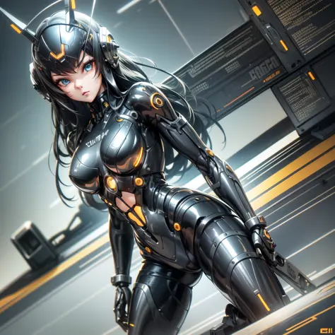 helmet with antenna, cute girl made of metal, (cyborg: 1.1), ([tail | more wire]: 1.3), (complex detail), hdr, (complex detail, ...