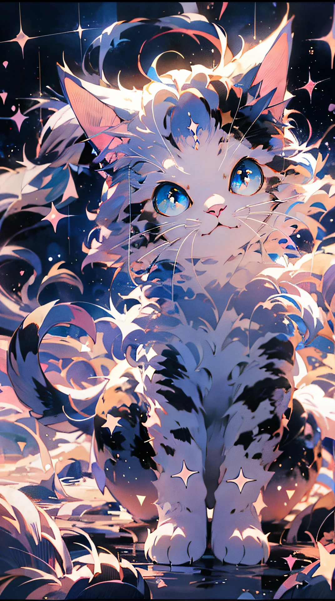 gato anime com olhos azuis e estrelas no fundo, anime cat, visual de anime de um gato fofo, gato de anime realista, Arte digital detalhada e fofa, papel de parede de arte de anime 4k, Papel de parede de arte anime 4k, arte peluda muito linda, linda garota-gato de anime, menina gato anime muito linda, Papel de parede de mangá 4k, cute anime catgirl, papel de parede de arte de anime 8k