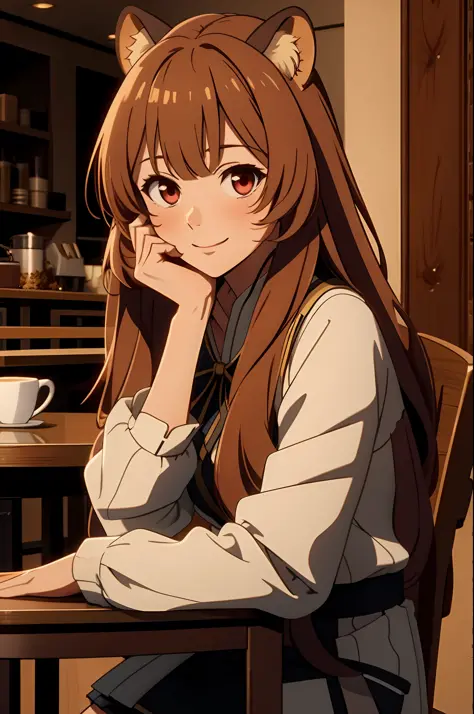 raphtalia, ((masterpiece, best quality)), young, cute, adorable, 1girl, solo, long hair, looking at viewer, brown hair, red eyes...