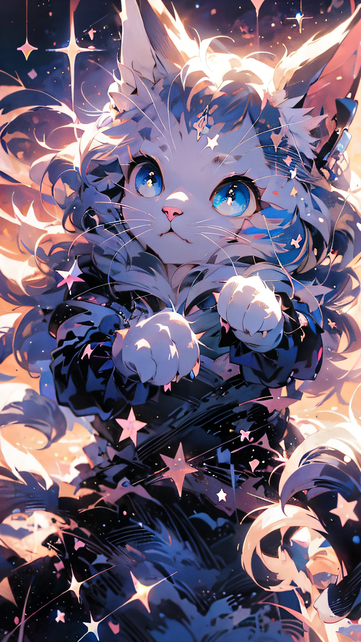 anime cat with blue eyes and stars in the background, anime cat, anime visual of a cute cat, realistic anime cat, cute detailed digital art, anime art wallpaper 4 k, anime art wallpaper 4k, very very beautiful furry art, beautiful anime catgirl, very beautiful anime cat girl, 4 k manga wallpaper, cute anime catgirl, anime art wallpaper 8 k