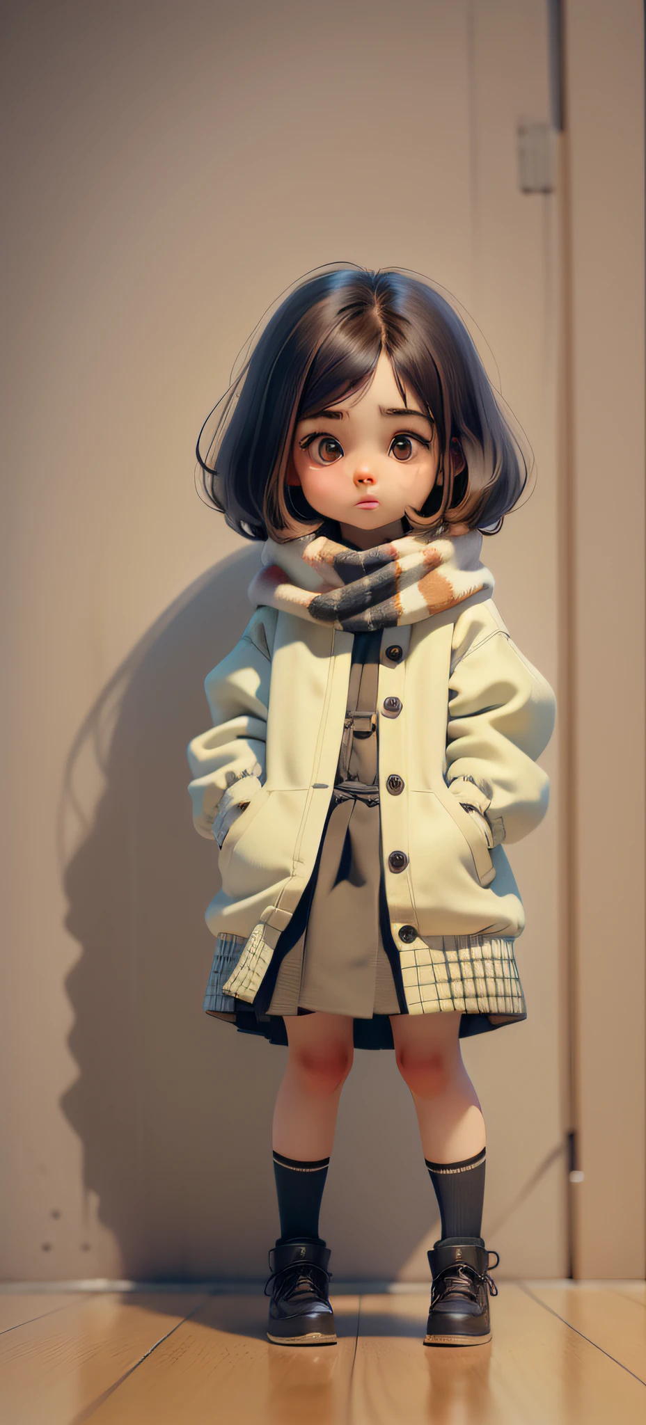 ein Mädchen, Klein, Niedlich, kurz, mit neutralem Hintergrund, Unscharfer Hintergrund, ultra-realistisch