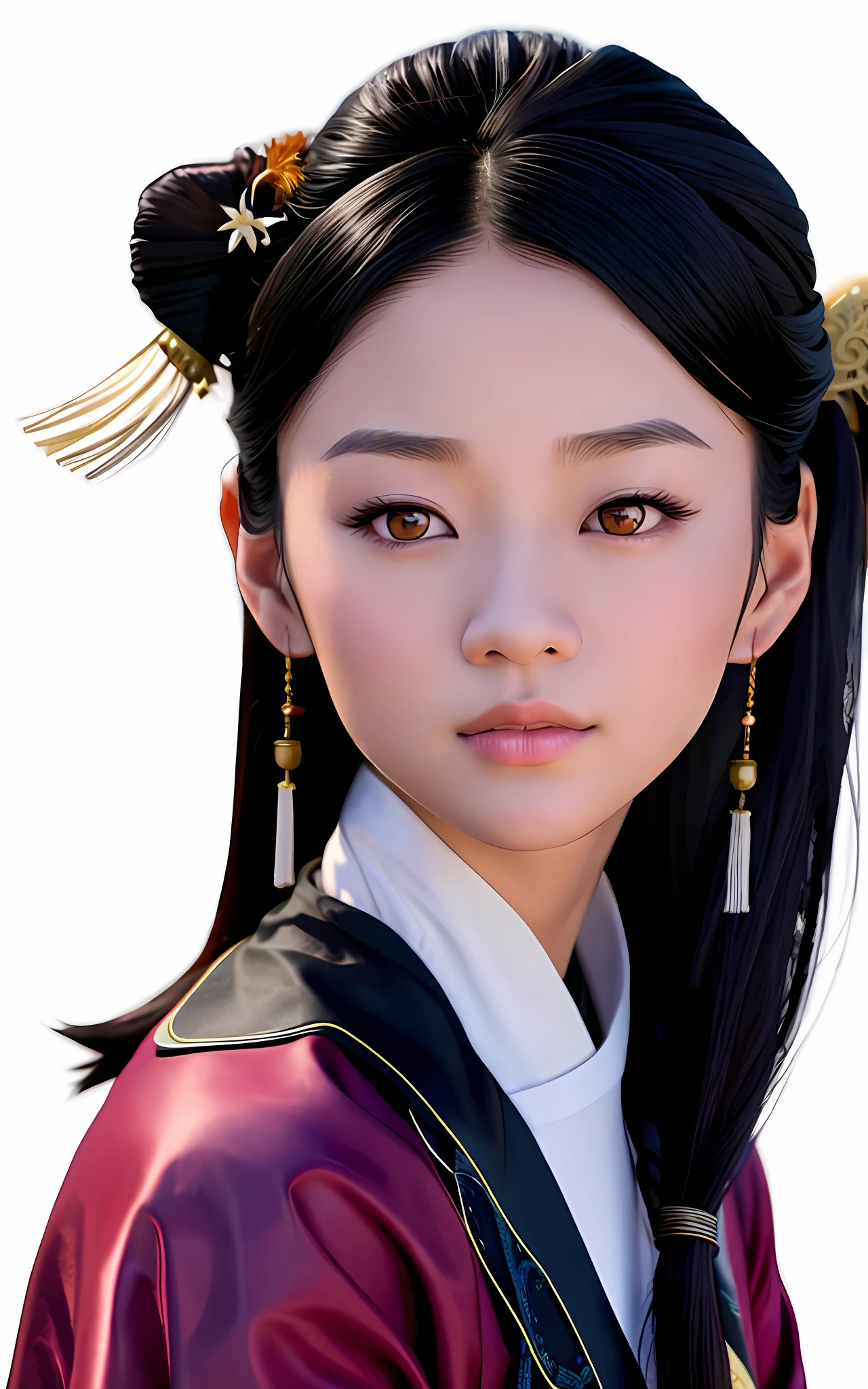 arafed asian woman with long black hair and blue eyes, portrait of mulan, mulan, disney character, lulu chen, asian female, asian face, nezha, disney photo realistic, disney cartoon face, gemma chen, meg kimura, inspired by Chen Jiru, mei-ling zhou, asian human, jen zee, disney weta portrait --auto --s2