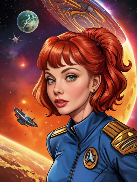 add_detail, masterpiece, Lucille Ball as Captain of the Starship Enterprise on its 5 year mission to seek out strange new worlds...