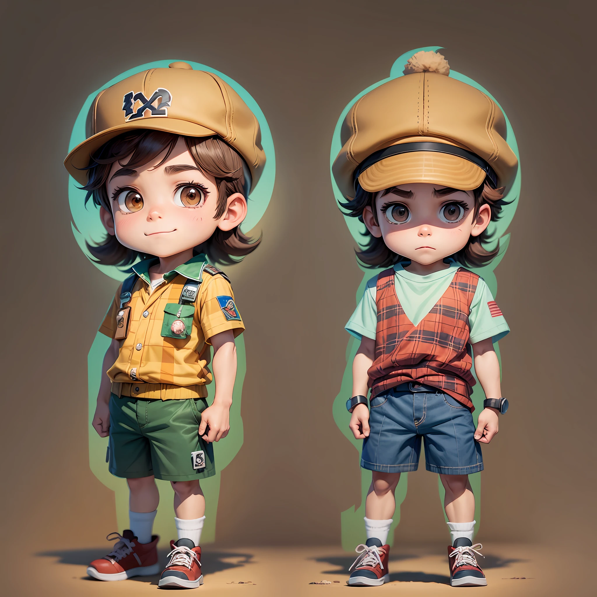 Two cartoon characters of a boy and a girl with hats - SeaArt AI