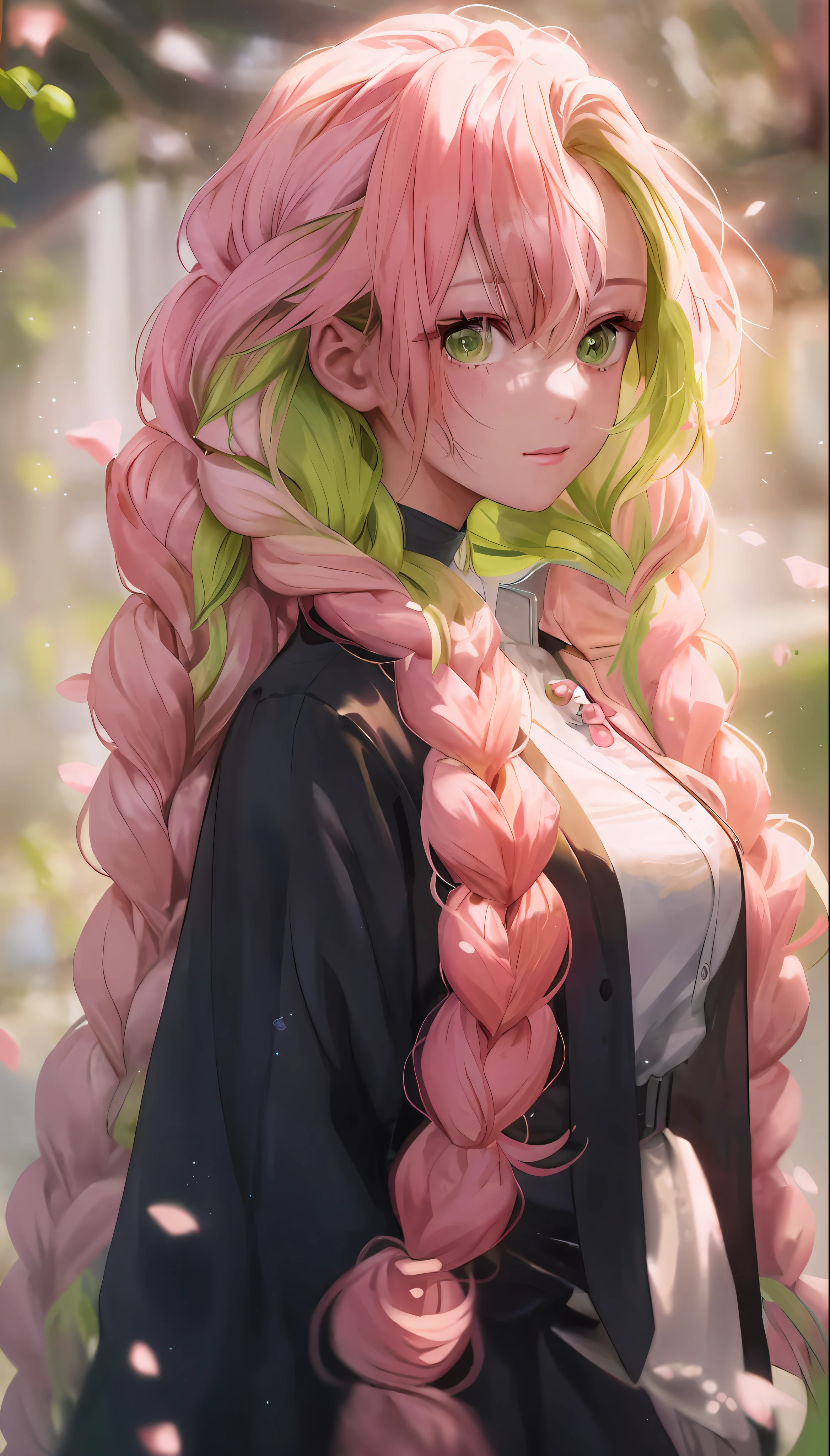 yeux verts, gros plan d&#39;une personne aux longs cheveux roses et à l&#39;écharpe verte, beau portrait animé, art animé numérique détaillé, fille animée aux cheveux longs, anime style portrait, Portrait détaillé de fille anime, beau style artistique animé, art détaillé des personnages d&#39;anime, art d&#39;anime détaillé et propre, Style artistique animé de haute qualité., portrait de fille animée, belle fille animée, cute portrait de fille animée