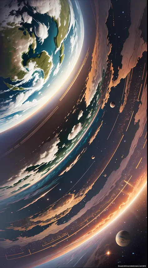"Realistic illustration of the Earth by Dan Mumforddo in the solar system, high richness of detail, concept art, light reflections, intense light, composition for social media, Canon, masterpiece". --auto --s2