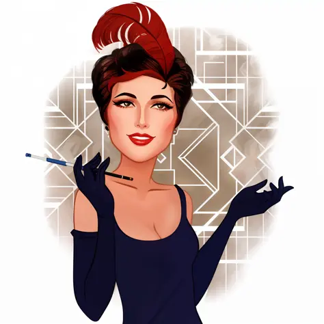 a cartoon of a woman with a cigarette in her hand, art deco portrait, caricature style, inspired by Ada Gladys Killins, caricature illustration, stylized digital illustration, realistic art deco, flapper, art deco illustration, inspired by Harrison Fisher,...