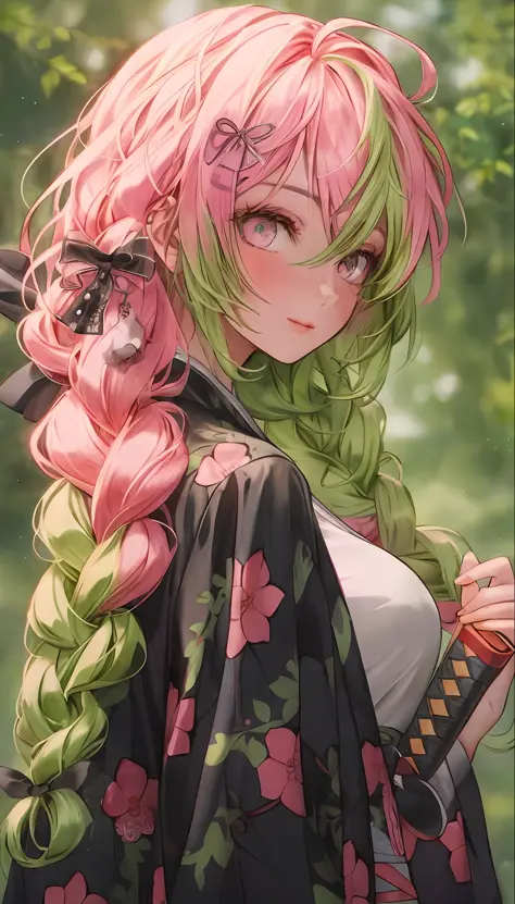 Green eyes, anime girl holding a cat with pink hair and green eyes, detailed digital anime art, beautiful anime portrait, anime ...