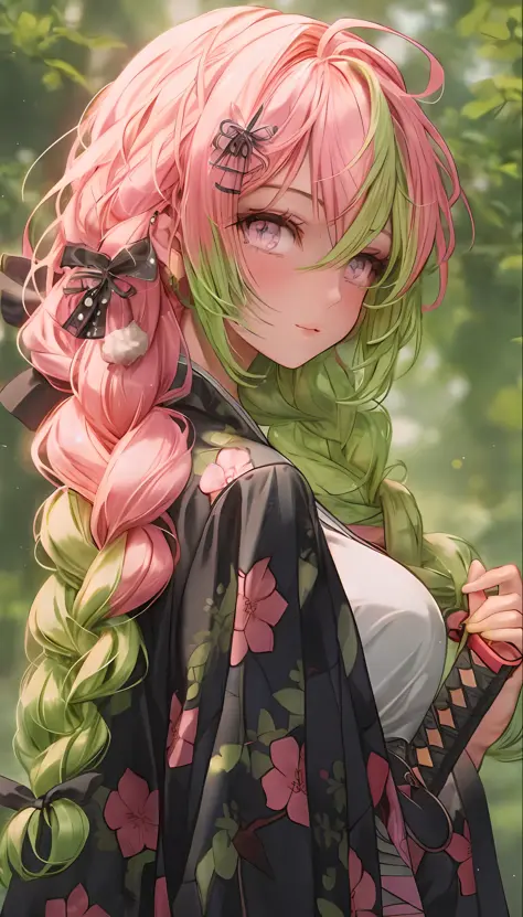Green eyes, anime girl holding a cat with pink hair and green eyes, detailed digital anime art, beautiful anime portrait, anime ...