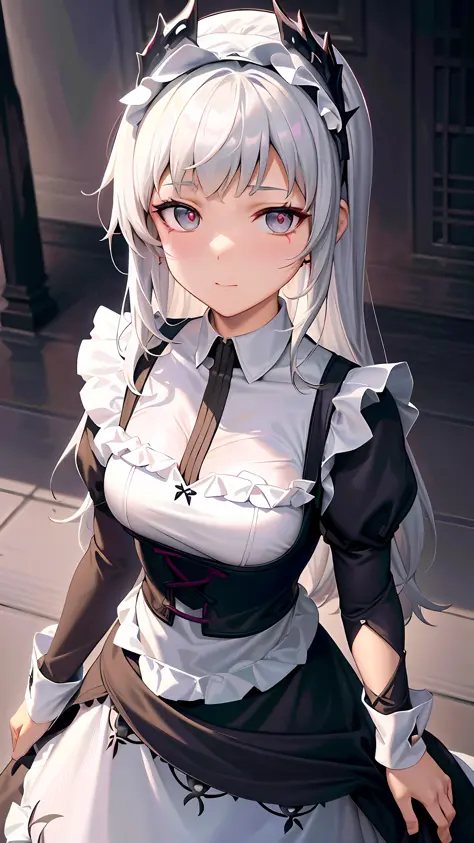a close up of a woman in a dress with a white and black dress, gothic maiden anime girl, anime girl wearing a black dress, cute ...