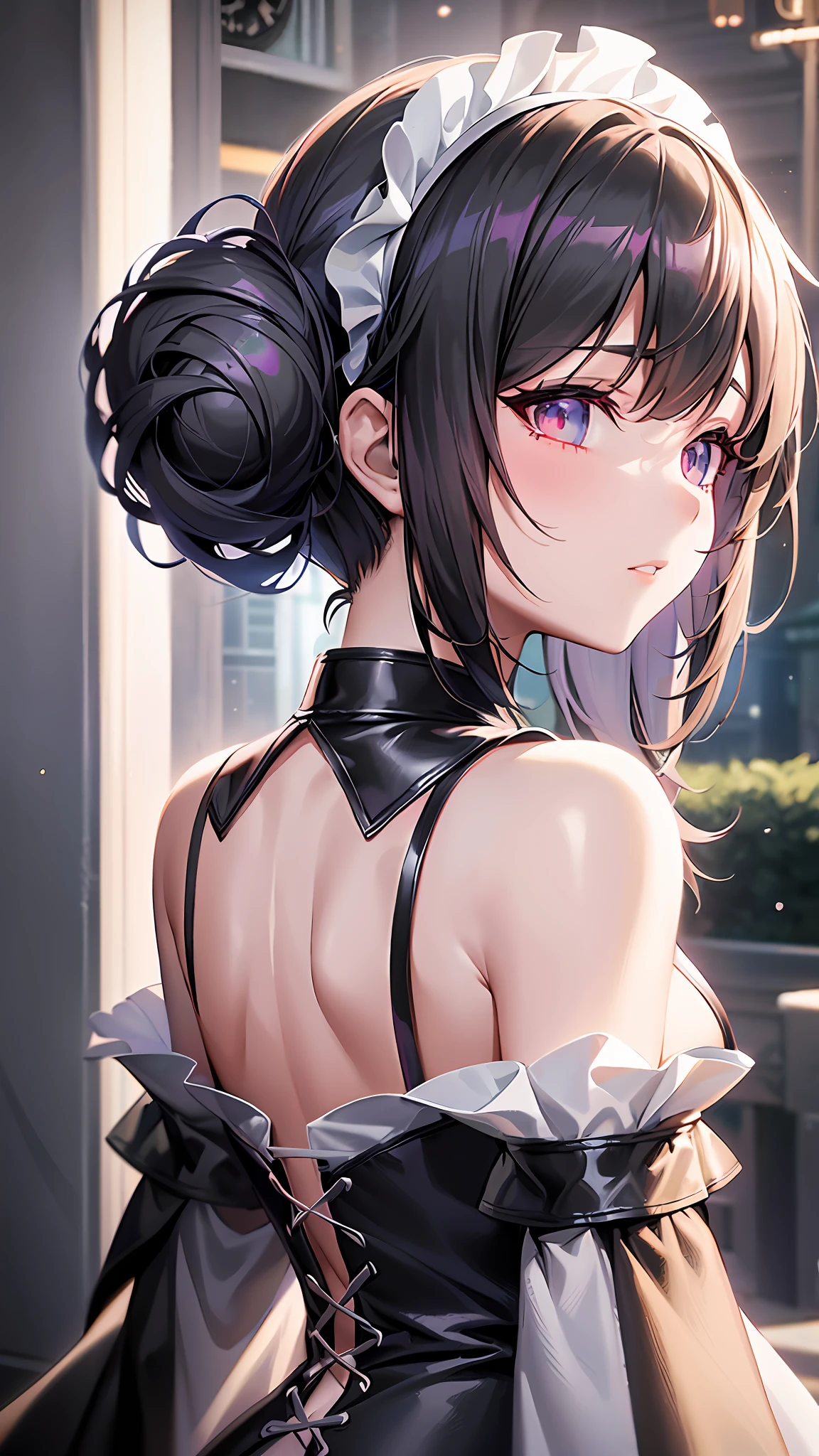 a close up of a woman in a dress with a white and black dress, gothic maiden anime girl, anime girl wearing a black dress, cute anime waifu in a nice dress, anime girl in a maid costume, an elegant gothic princess, guweiz, guweiz on pixiv artstation, guweiz on artstation pixiv, beautiful anime girl