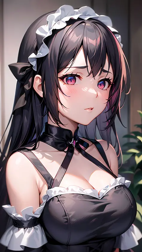 a close up of a woman in a dress with a white and black dress, gothic maiden anime girl, anime girl wearing a black dress, cute ...