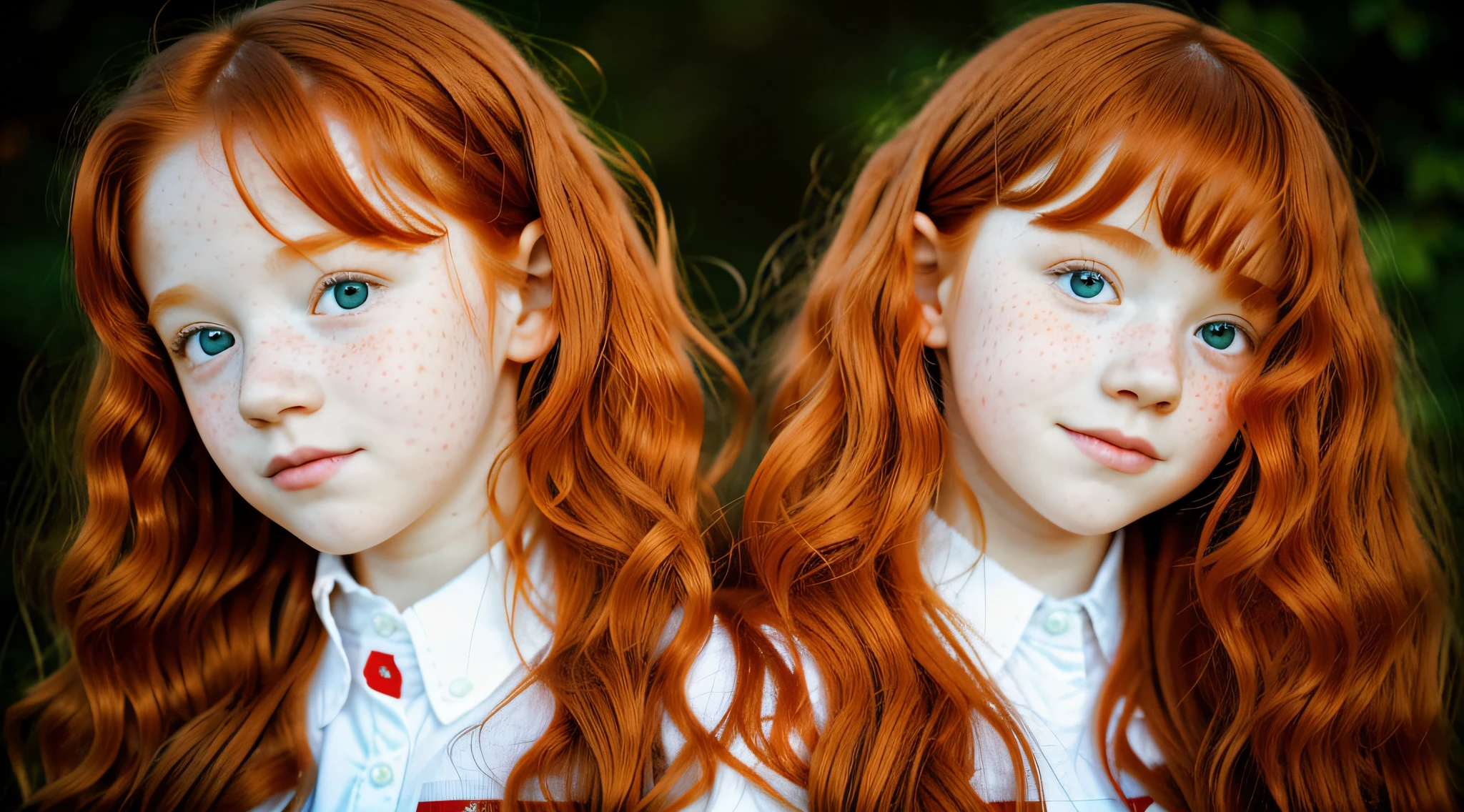 There are two pictures of a girl with red hair and a tie - SeaArt AI