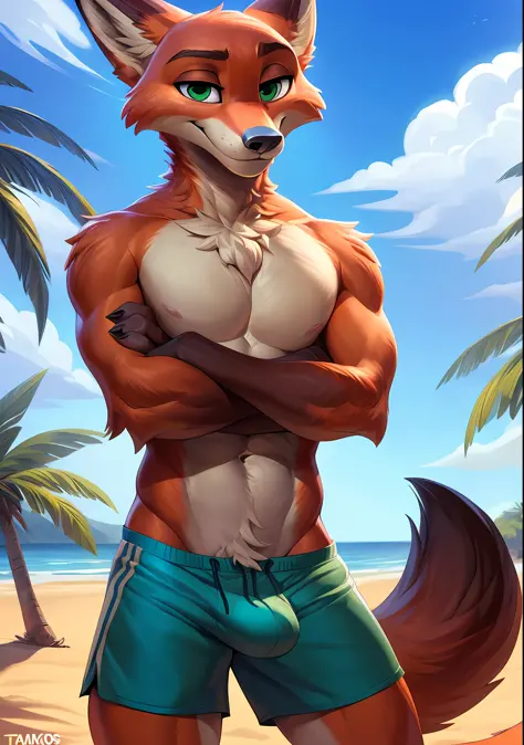4k, high resolution, best quality, masterpiece, perfect colors, perfect shadows, perfect lighting, posted on Rule 34, Nick Wilde, Nick Wilde from Zootopia, (by Tsampikos), (by Pixelsketcher), furry, anthro, furry art, ((portrait)), male fox, fluffy fox, re...