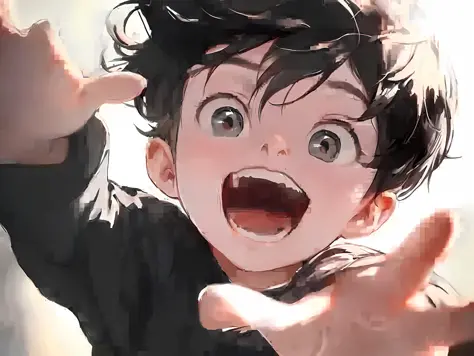anime boy with black hair and big eyes reaching out to the camera, ross tran!!!, ross tran style, realistic anime artstyle, anim...