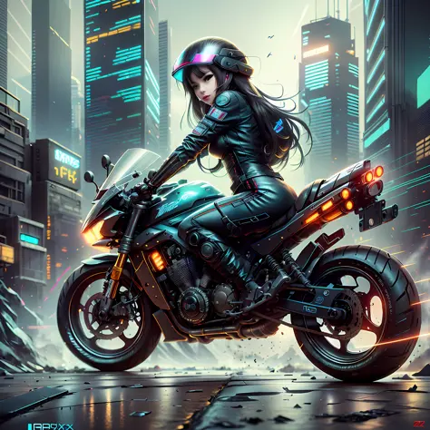anime girl night motorcycle riding in the city, cyberpunk art style, sitting on gsx250r motorcycle, cyberpunk theme art, cyberpunk digital painting, digital cyberpunk anime art, digital cyberpunk - anime art, wojtek fus, cyberpunk art style, advanced digit...
