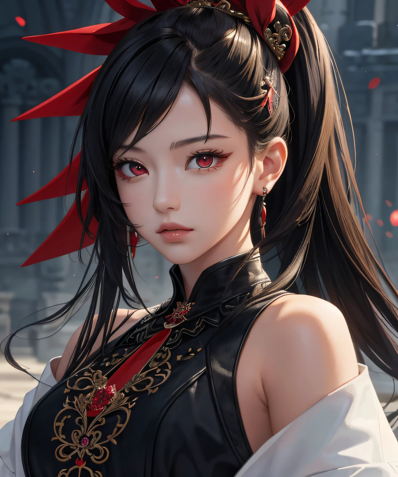 rew foto(masterpiece, best quality), intricate details, 8k, artstation, wallpaper, official art, screensaver, sharp focus, 1girl, ha Yuriy Zakhard Niji Emote, portrait, chibi, red eyes, shoulders updetailed fingers,beautiful hands