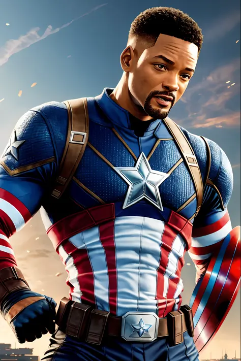 Create a Will Smith Character as Captain America in Super Realistic 8k Real Image --auto --s2