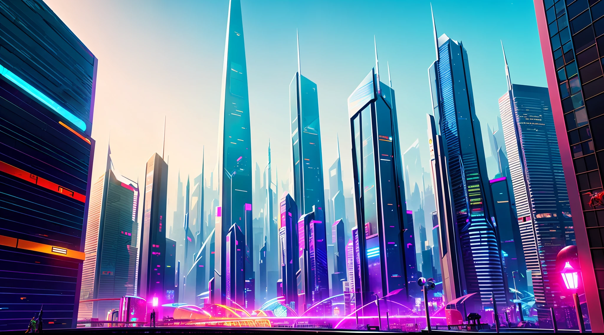 futuristic city, colorful lighting, spider-verse, ultra realistic