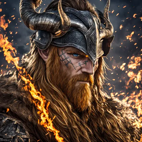 portrait of a man wearing helmet with horned armor, norse god, Thor, pioneer, norse god, odin, norse warrior, viking, full hd 4k...