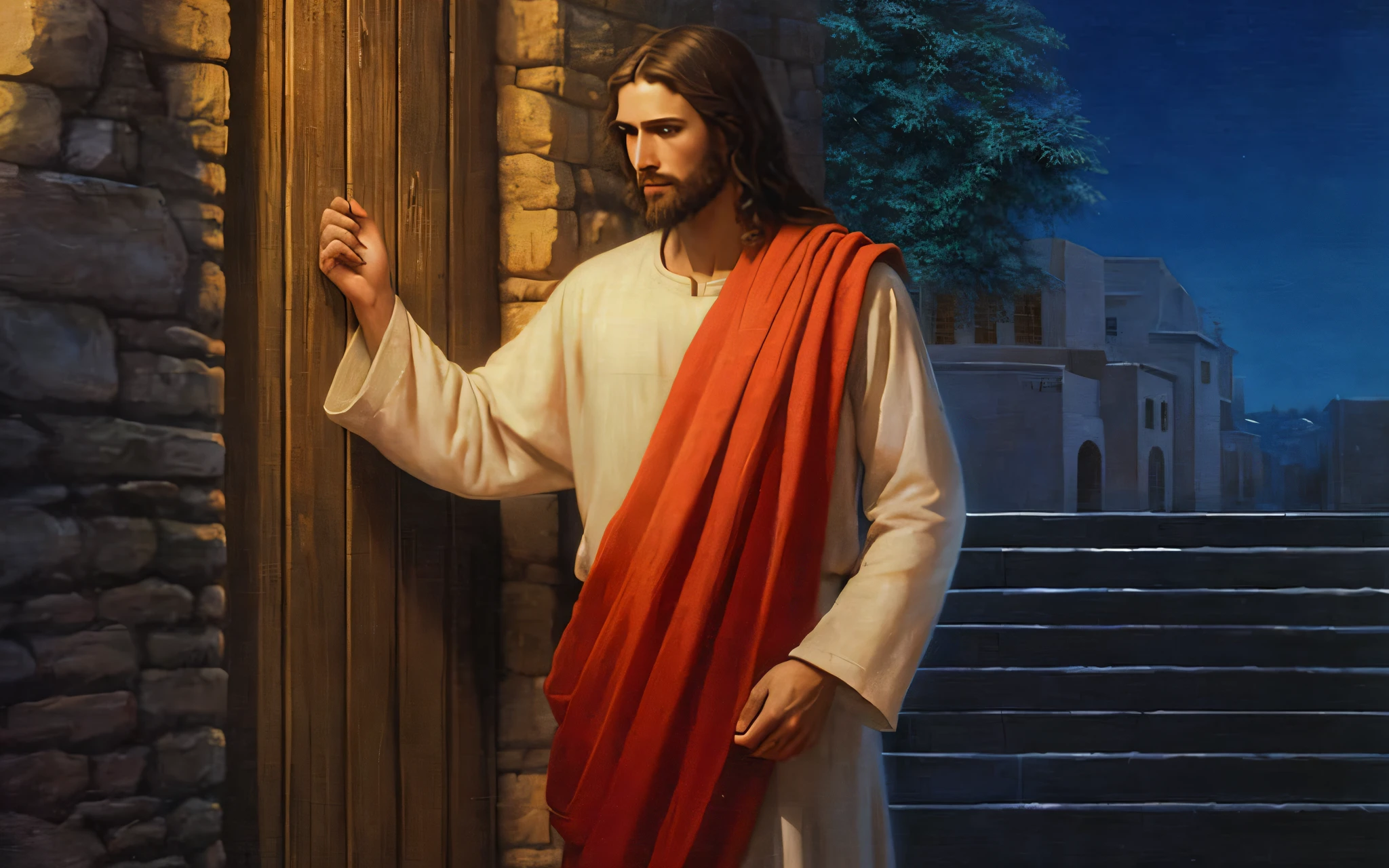 jesus standing in front of a d - SeaArt AI