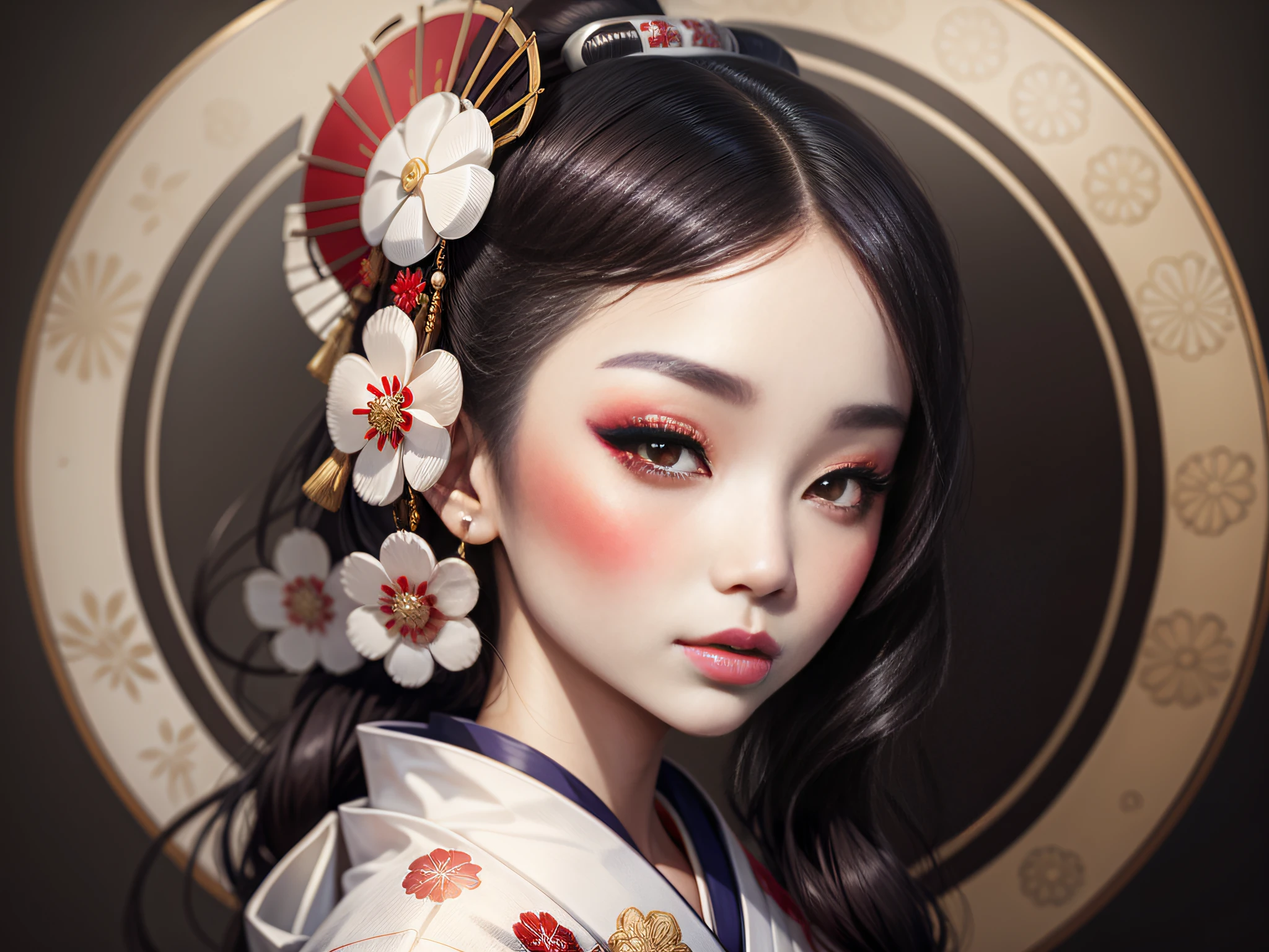 beautiful geisha, white makeup, white face, traditional, kimono, ((Top quality: 1.4)), ((Masterpiece: 1.3))