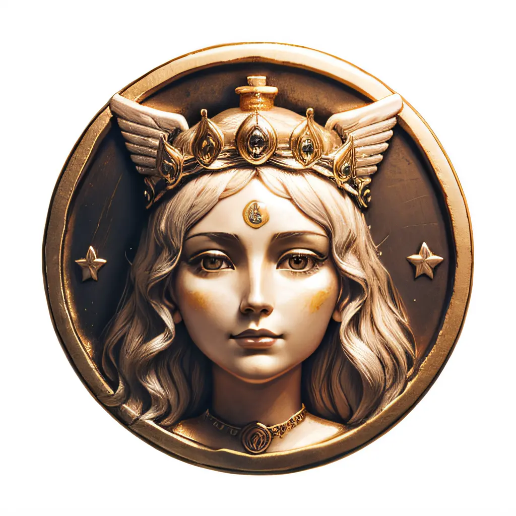 Coin face crown, goddess with wings