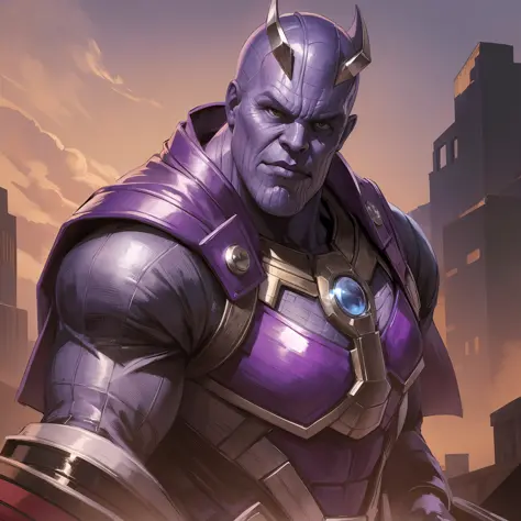 Draw Thanos from the movie Avengers, Senior. realistic add a barma of white color, interio body, shows me his whole body --auto --s2