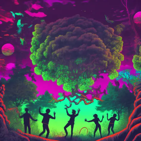 people dancing in the forest, fch digital ink, neonmutation