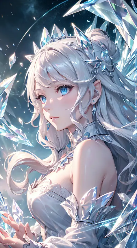 (Masterpiece, Top Quality, Best, Official Art, Beautiful and Aesthetic, Long Exposure: 1.2), Smooth Movement, Charming Patterns, 1 Girl, (Long Dress with Sleeves: 1.3), (((White Clothes) )), upper body close-up, bare shoulders, Chinese girl, blush, black l...