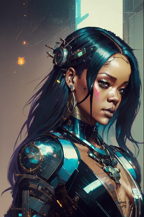 ((portrait of the goddess Rihanna cyberpunk mecha in the style of the zero dawn horizon, face of the machine)), (Symmetry), (Sym...