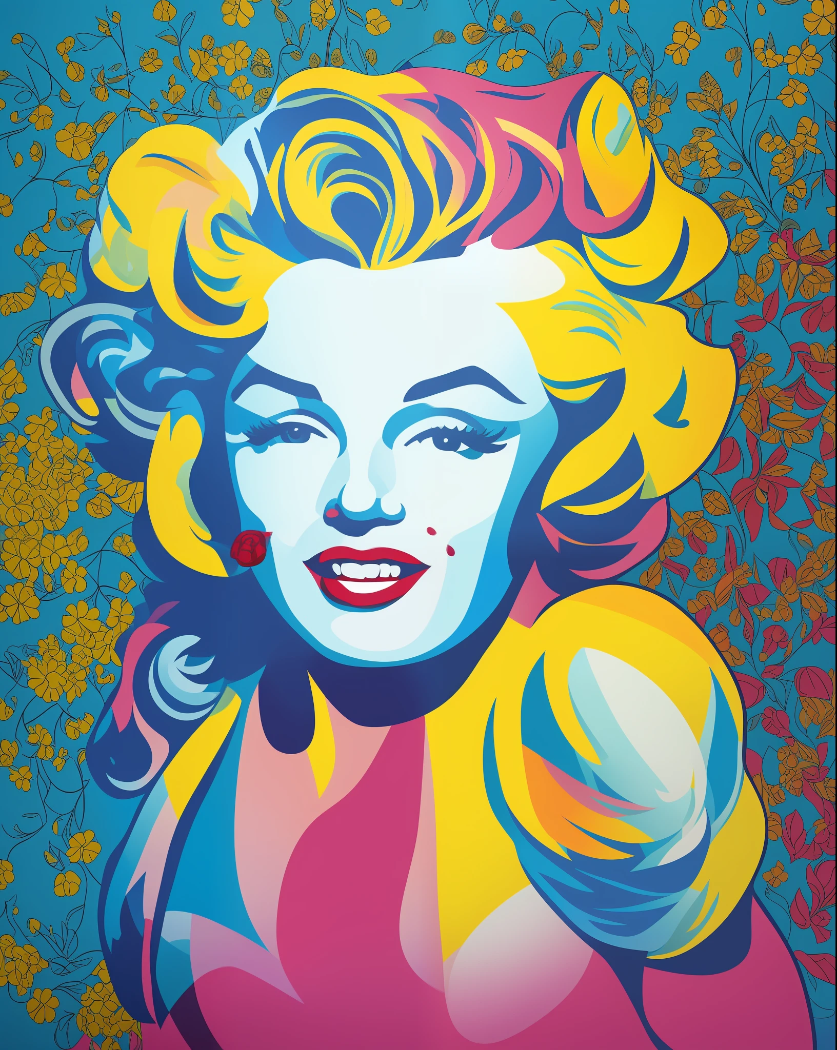 "Marilyn Monroe",smiling,pop art)