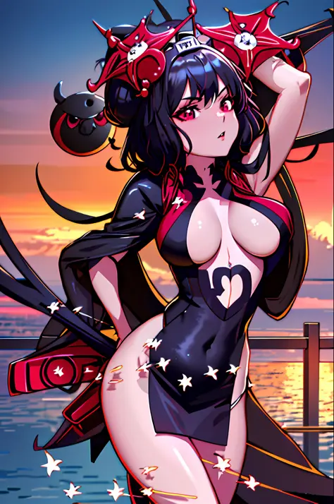 a woman in a black outfit and red cape posing on a dock, seductive anime girl, beautiful alluring anime woman, extremely detailed artgerm, smooth anime cg art, seductive tifa lockhart portrait, badass anime 8 k, japanese goddess, 8k high quality detailed a...