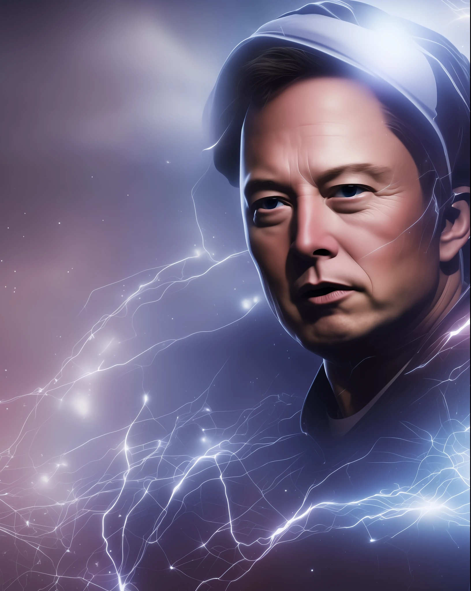 (extremely detailed CG unity 8k wallpaper, best quality), Elon musk, portrait, dynamic pose, blue eyes, blinking, high resolution, specular reflection, dramatic lighting, dark background, cinematic feel.