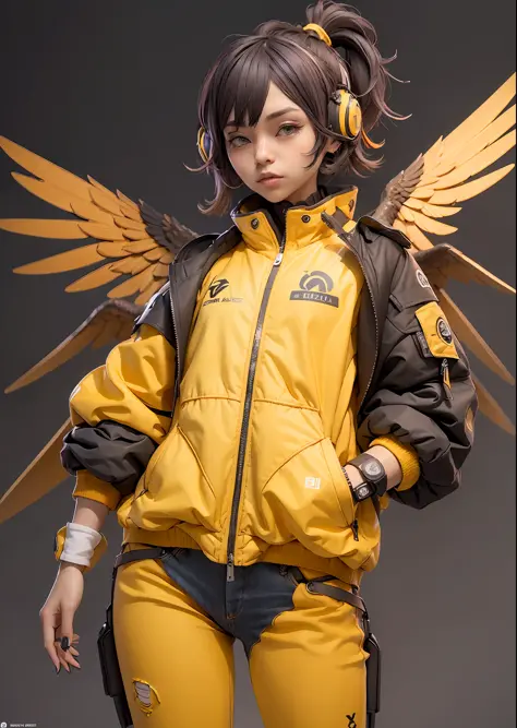 nijiloraeagle ulzzang-6500, in the style of colorful hard surface modeling, warm smile, cyberpunk samuraipunk, hyper - detailed ...